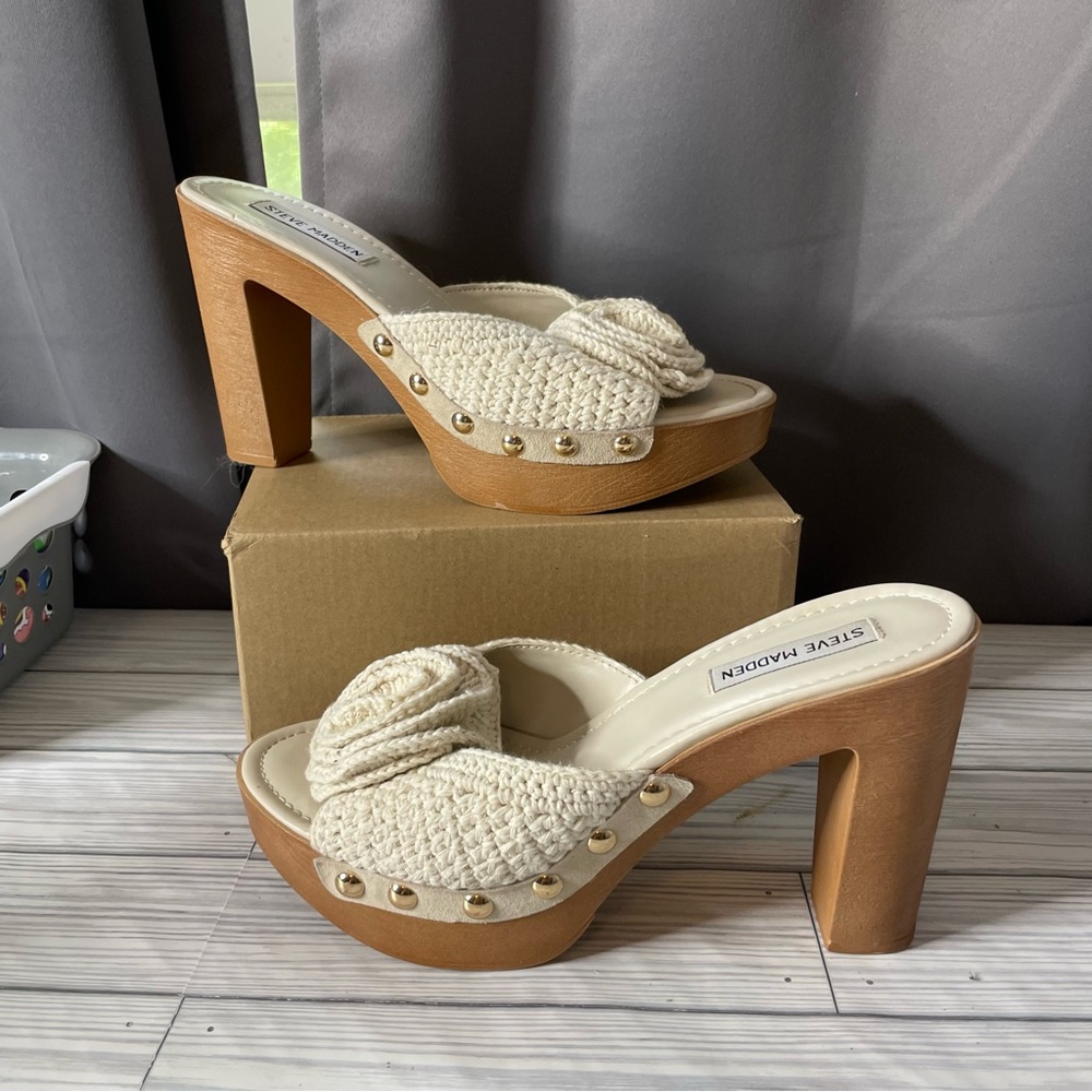 Steve‎ Madden Cream Crochet Woven Platform Sandals size 9